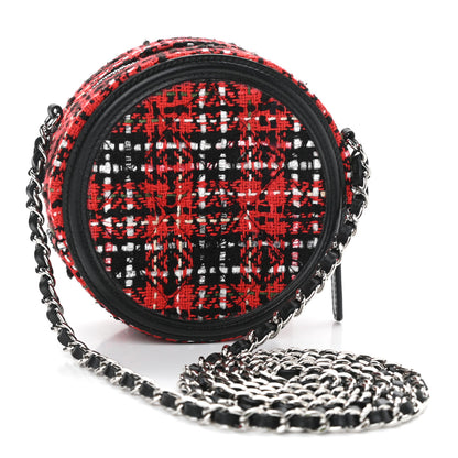 Chanel Tweed Quilted Round Filigree Clutch With Chain Red Black 3 of 9