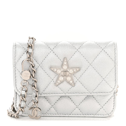 Chanel Metallic Goatskin Quilted Star Flap Waist Belt Bag Silver 1 of 13