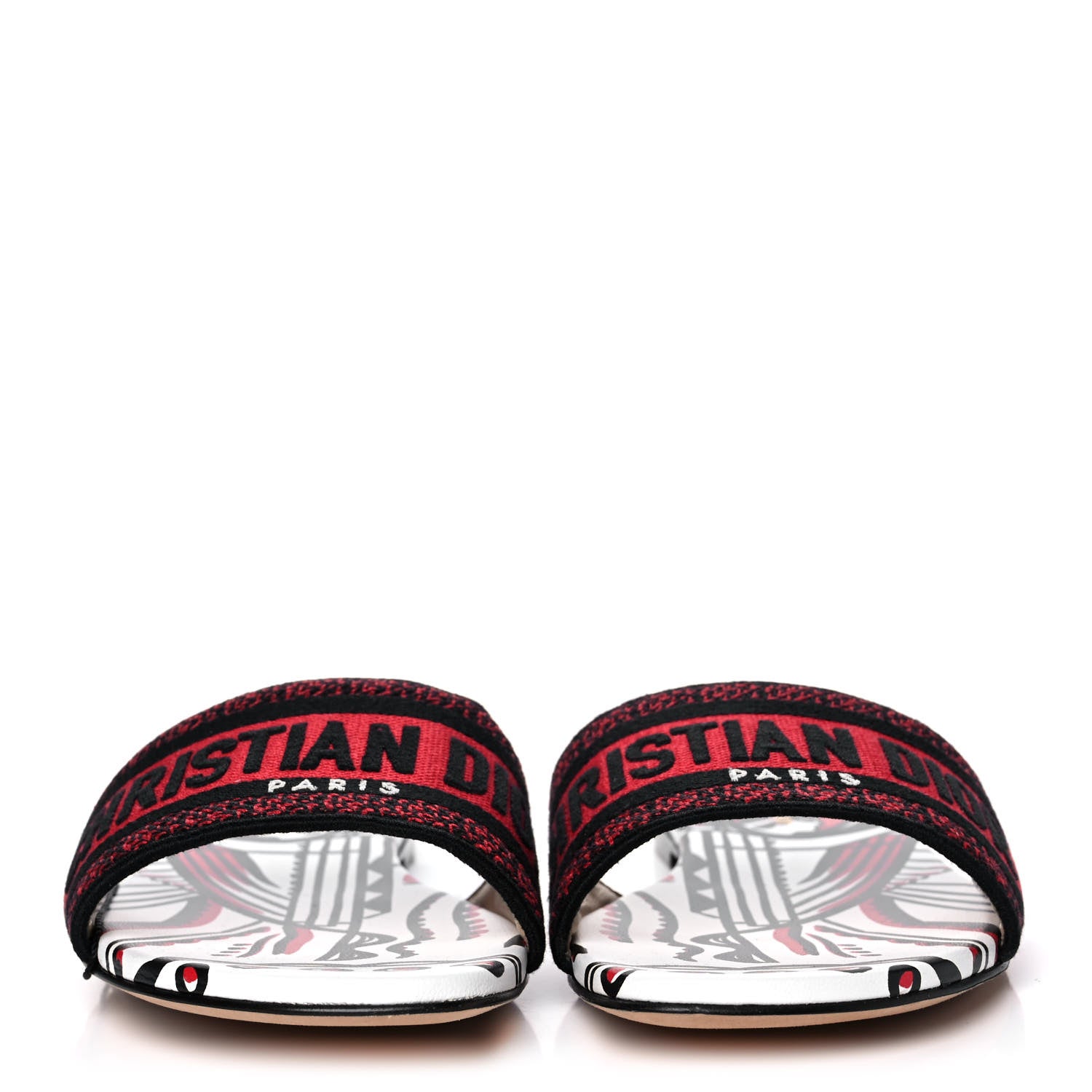 Christian Dior Canvas Cupidon Embroidered Dway Flat Slide Sandals 39.5 Black Red 2 of 9