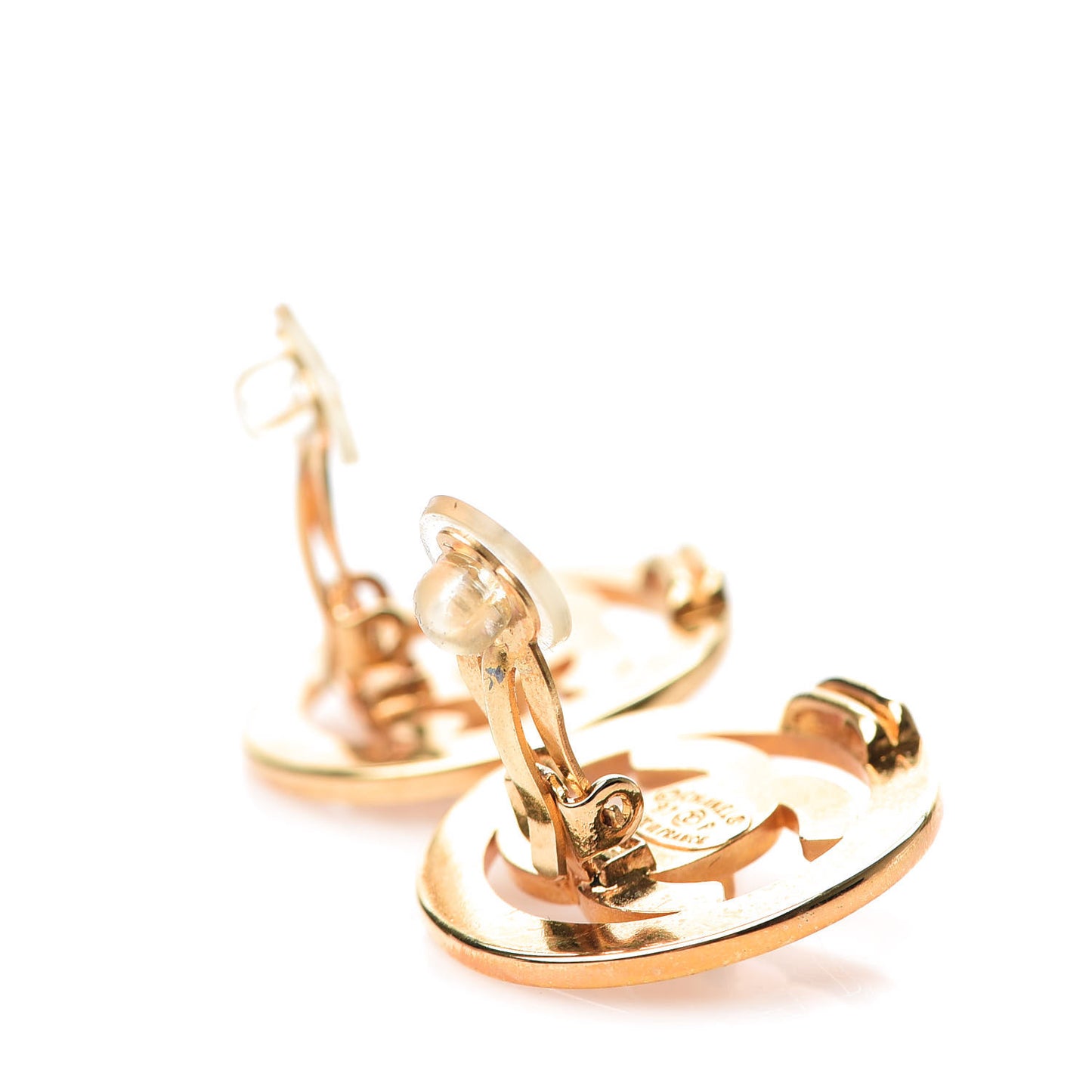 CC Turn Lock Large Clip On Earrings Gold