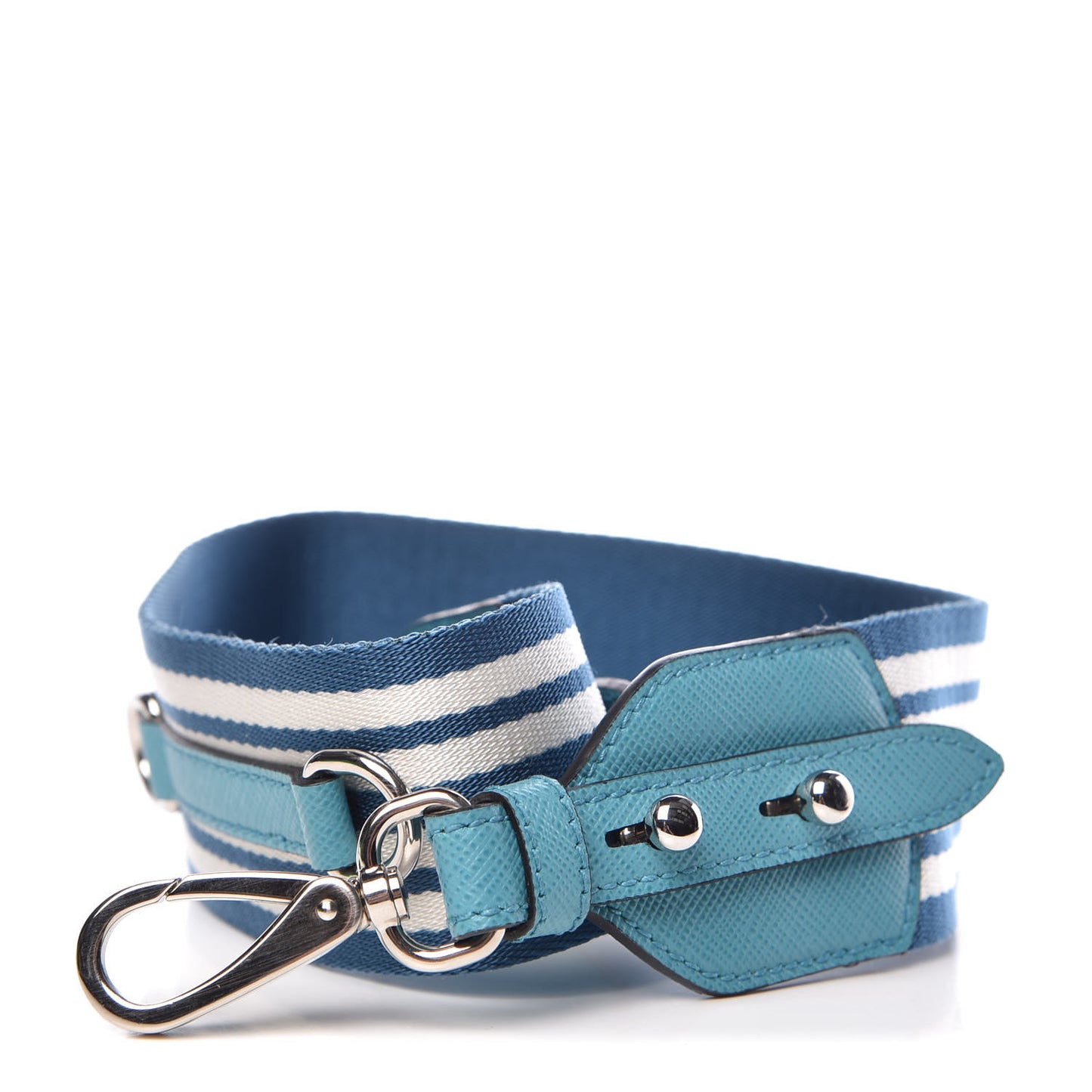 Saffiano Striped Fabric Nastro Righe Shoulder Strap Turchese