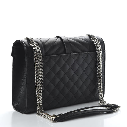 Saint Laurent Grain De Poudre Textured Mixed Matelasse Triquilt Medium Monogram Satchel Black 3 of 9