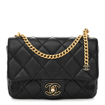 Chanel Lambskin Enamel Quilted Pending CC Square Flap Black 1 of 10