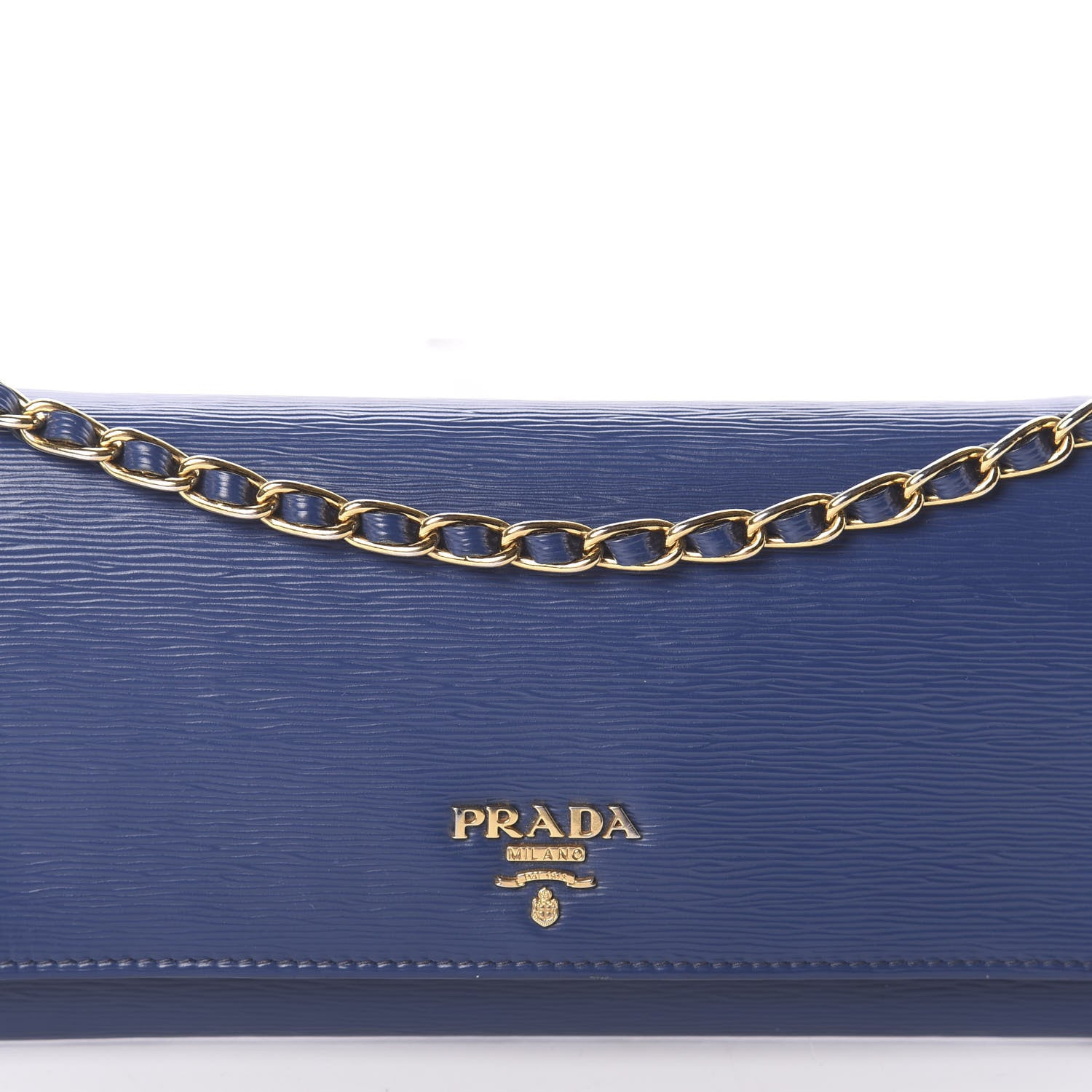 Prada Saffiano Metal Oro Chain Wallet Bleuette 8 of 10