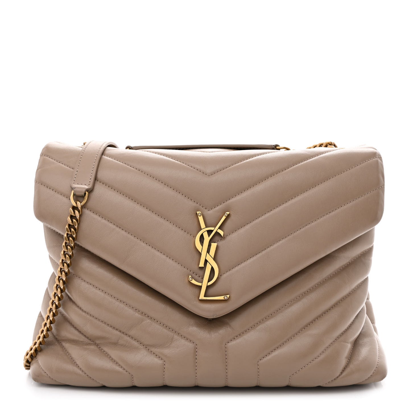 Calfskin Y Quilted Monogram Medium Loulou Chain Satchel Dusty Grey