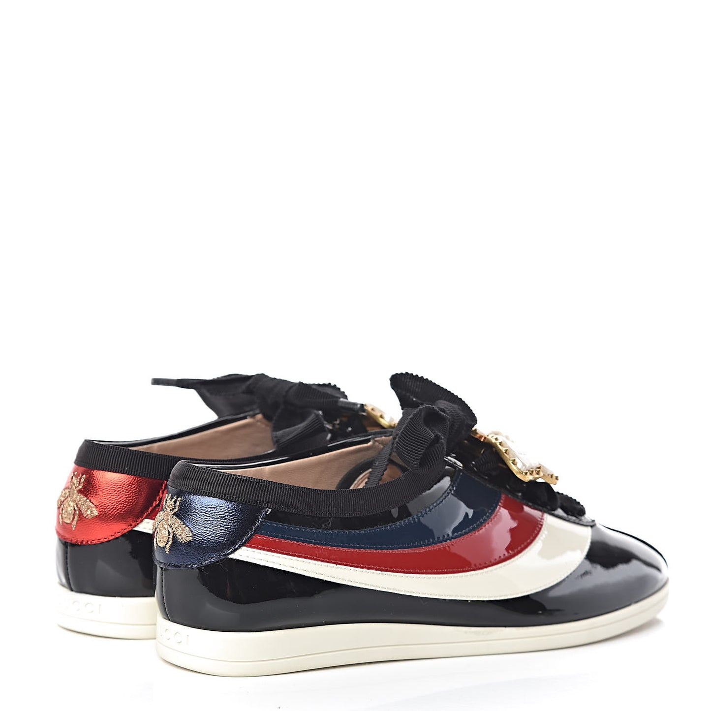 Patent Calfskin Crystal Womens Web Falacer Sneakers 36.5 Black