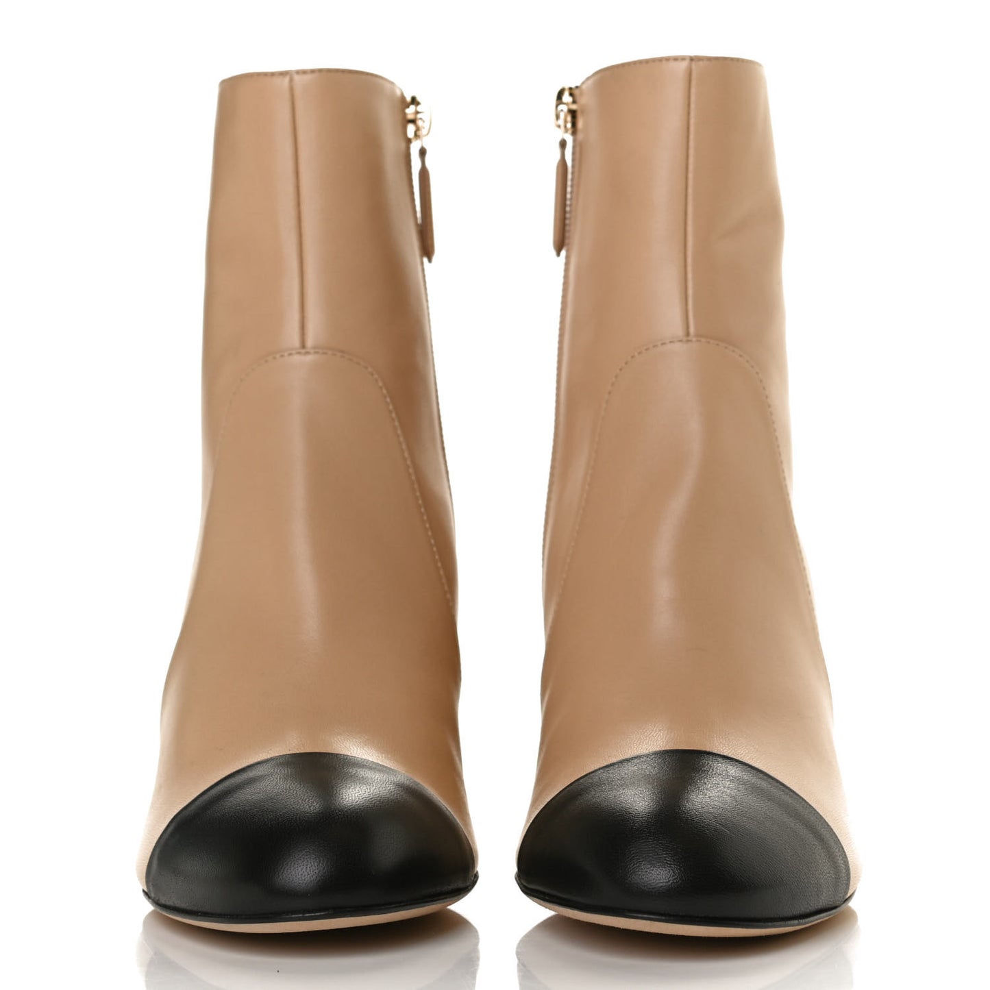 Lambskin Double Stack Chain Cap Toe Boots 37 Beige Black