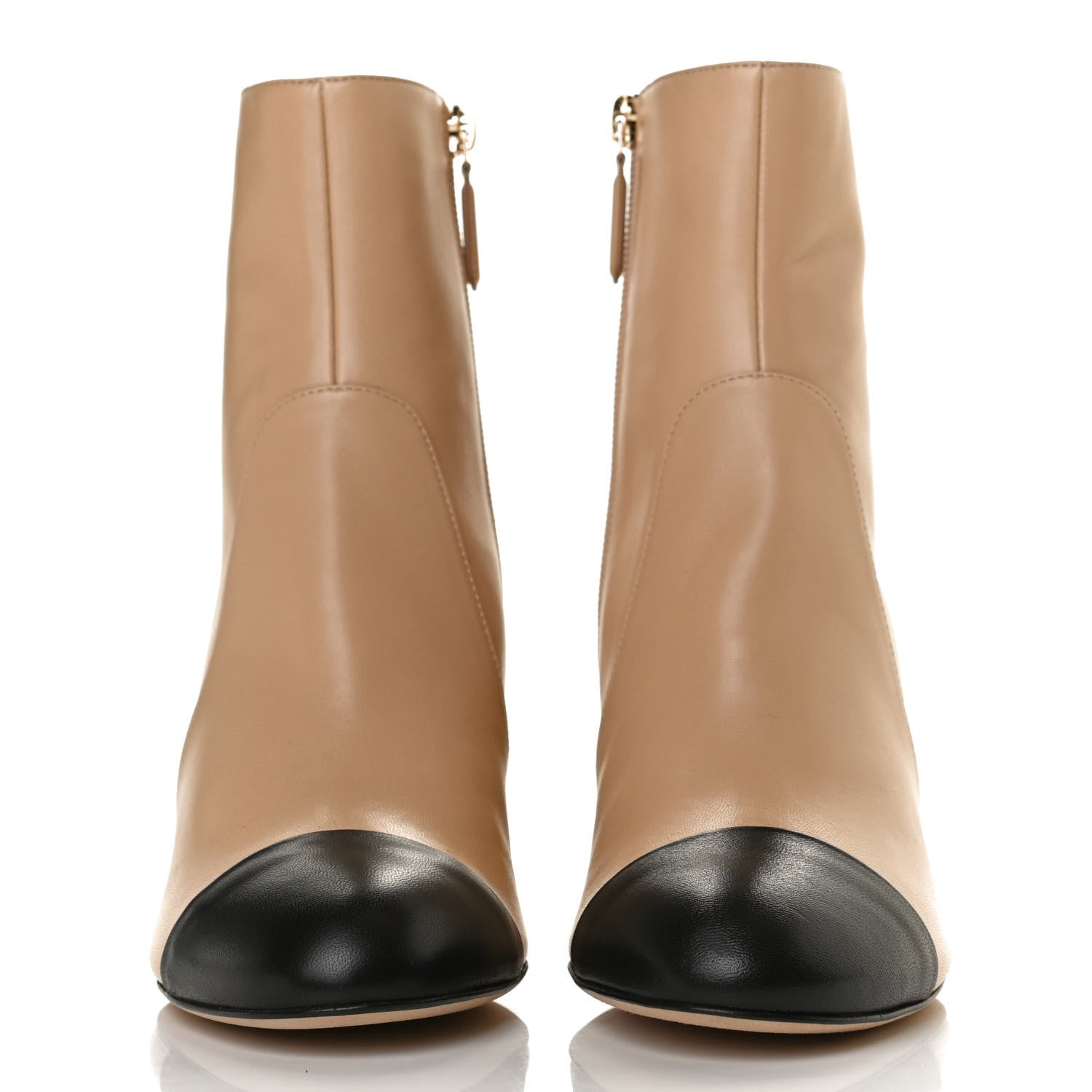 Chanel Lambskin Double Stack Chain Cap Toe Boots 37 Beige Black 2 of 11