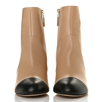 Chanel Lambskin Double Stack Chain Cap Toe Boots 37 Beige Black 2 of 11