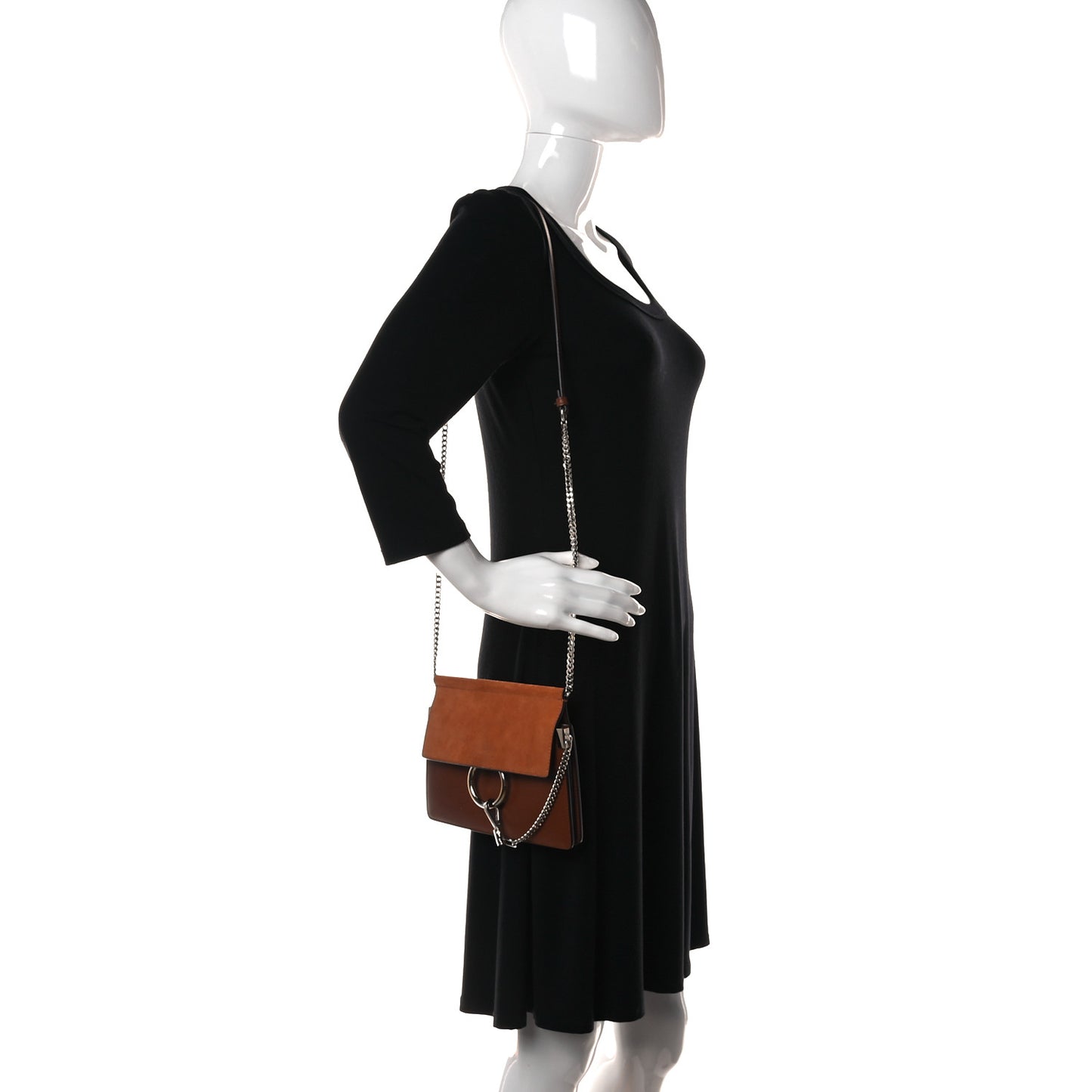 Calfskin Suede Mini Chain Faye Shoulder Bag Tobacco