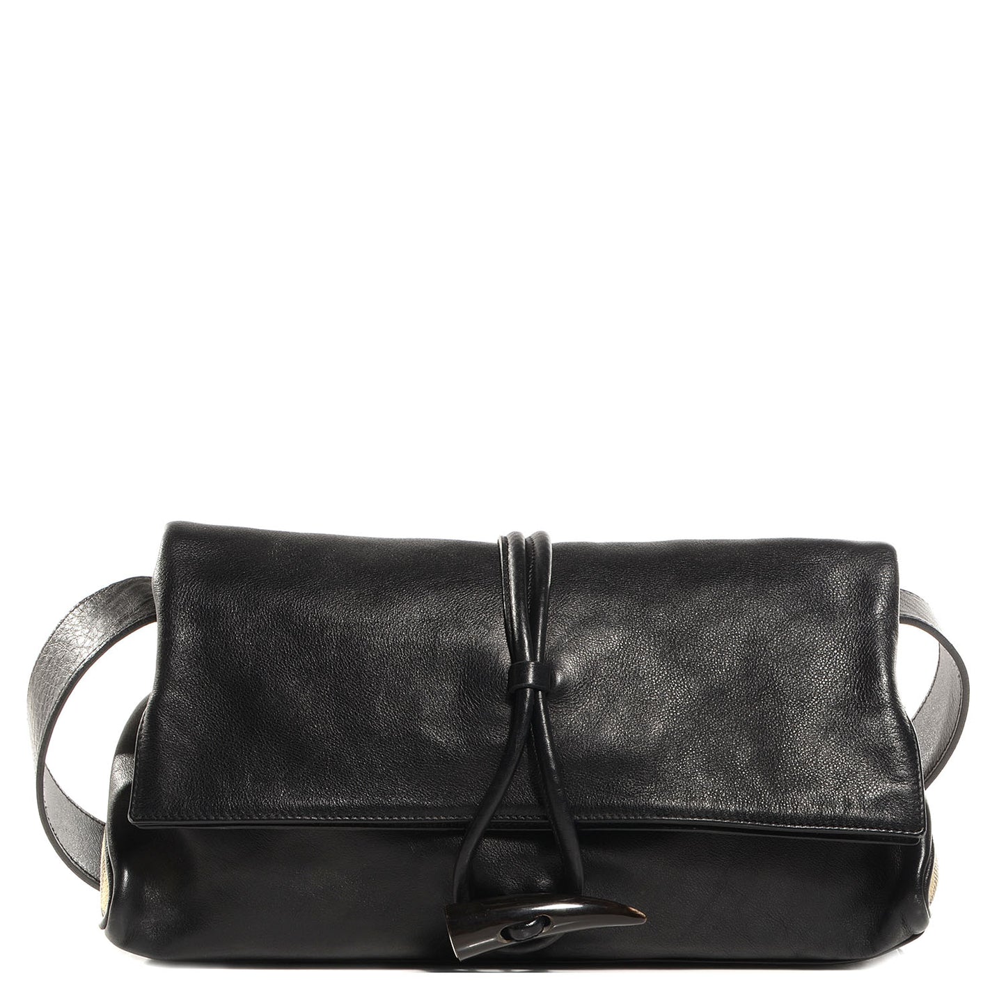 Leather Haymarket Check Horn Toggle Shoulder Bag Black