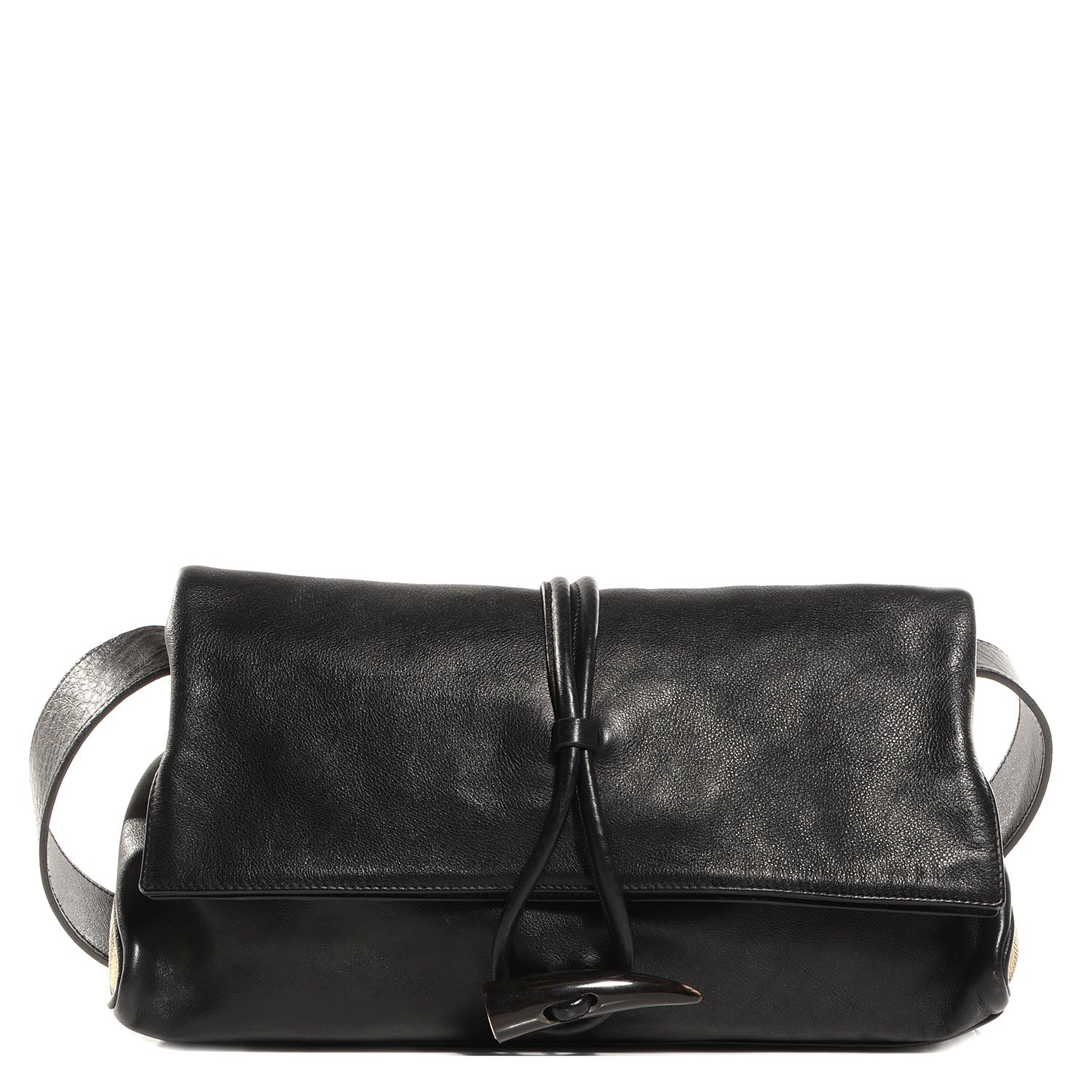 Burberry Leather Haymarket Check Horn Toggle Shoulder Bag Black 1 of 9