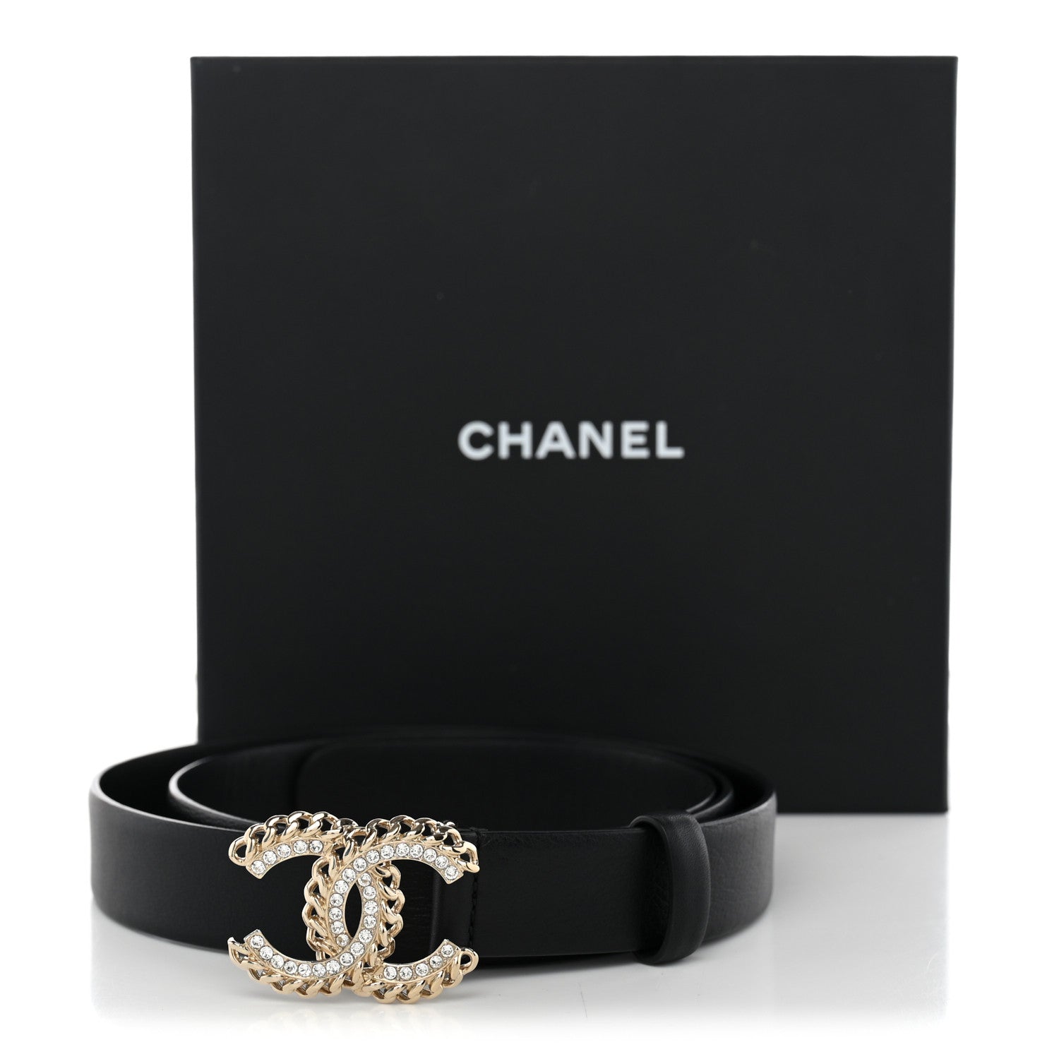 Chanel Calfskin Crystal CC Chain Belt 95 38 Black 6 of 6