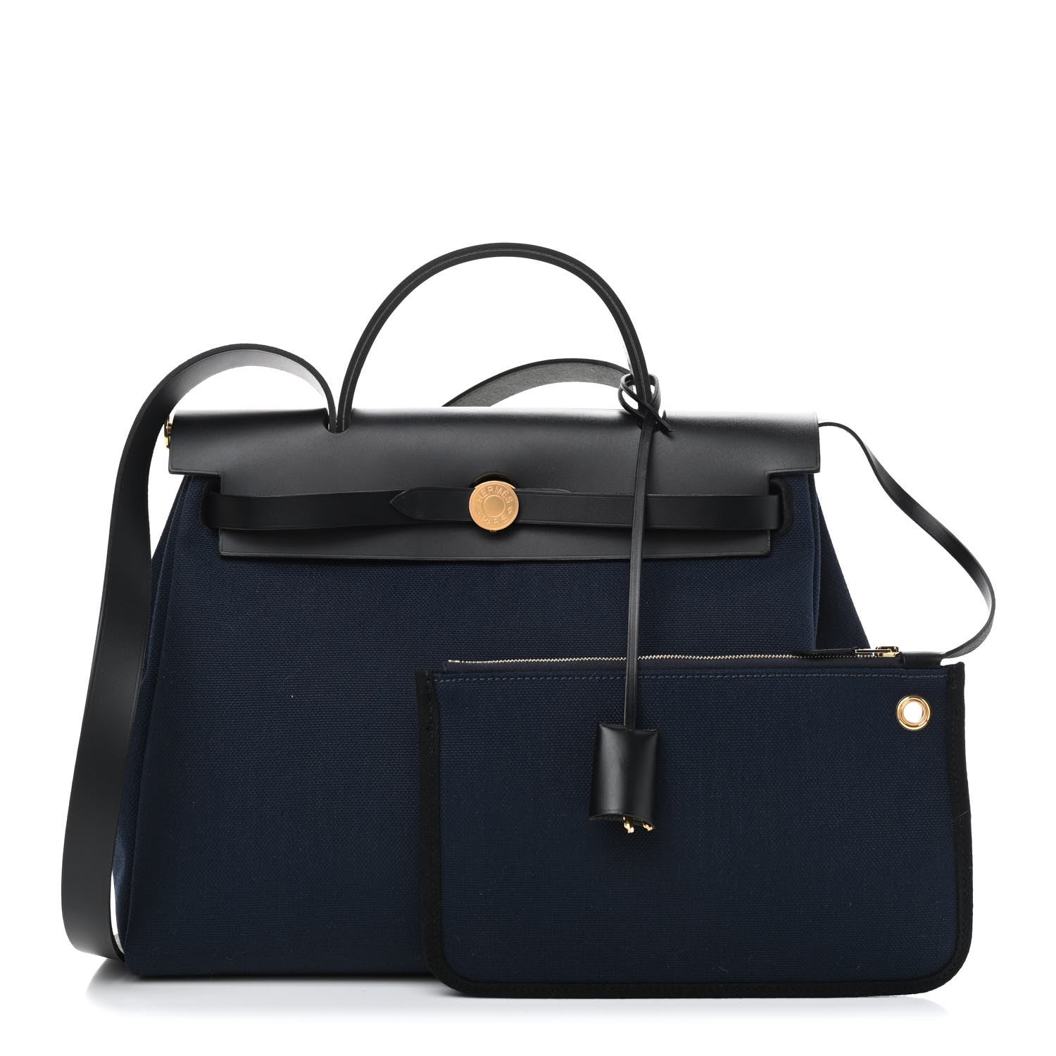 Hermes Military Toile Vache Hunter Herbag Zip Retourne 31 PM Bleu Indigo 1 of 8