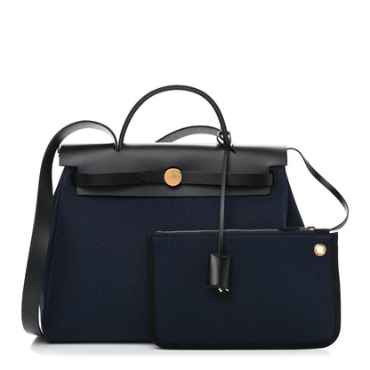 Hermes Military Toile Vache Hunter Herbag Zip Retourne 31 PM Bleu Indigo 1 of 8