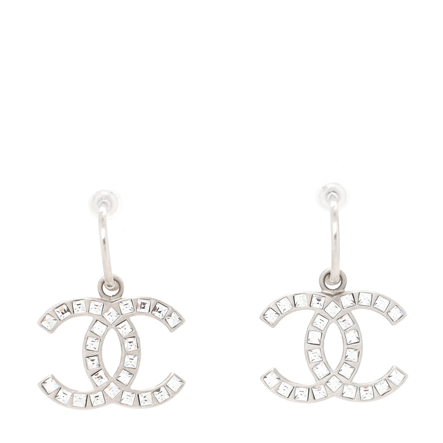 Baguette Crystal CC Dangle Earrings Silver
