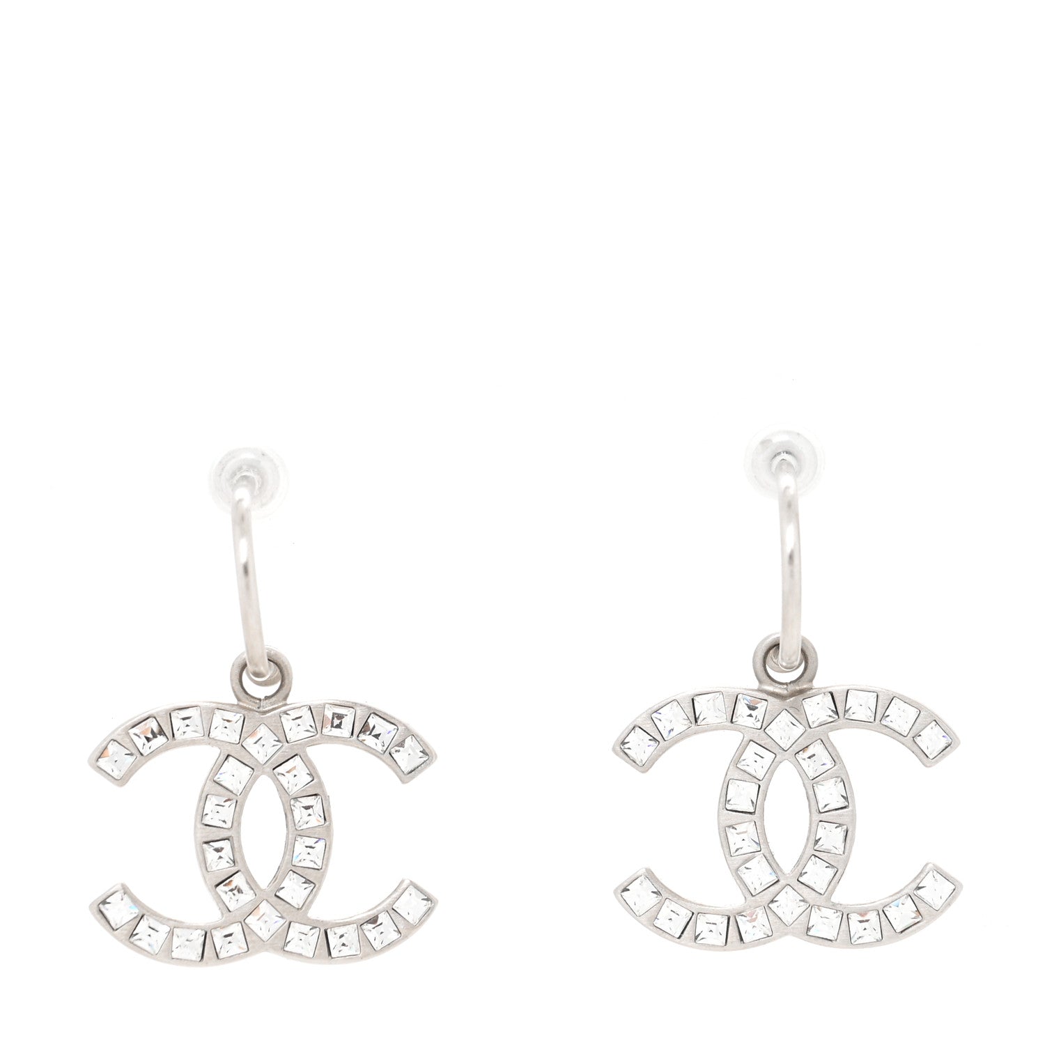 Chanel Baguette Crystal CC Dangle Earrings Silver 1 of 4