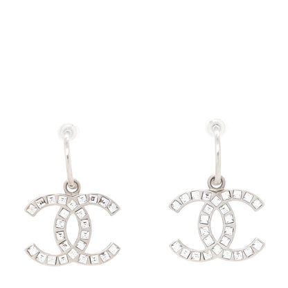 Chanel Baguette Crystal CC Dangle Earrings Silver 1 of 4