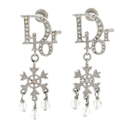 Christian Dior Crystal Logo Snowflake Earrings Silver 1 of 4