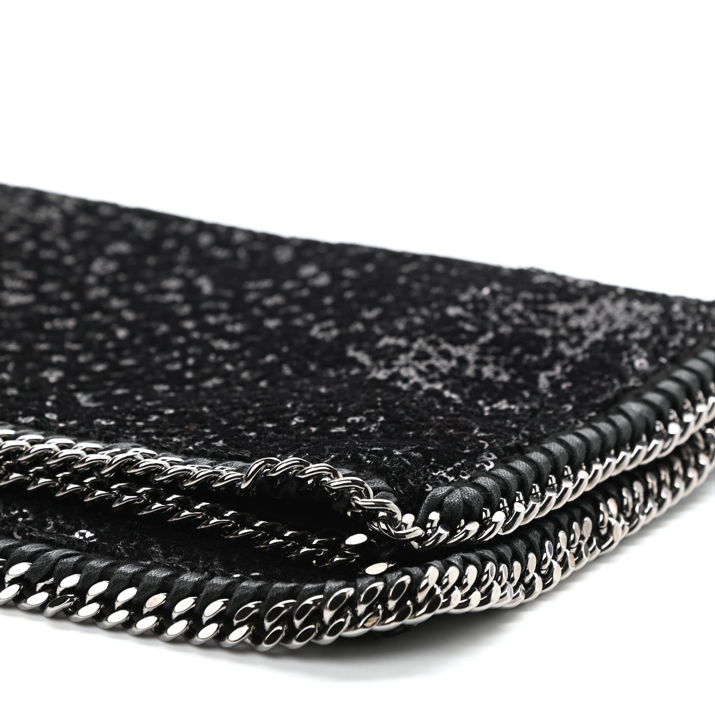 Sequin Falabella Fold Over Clutch Black