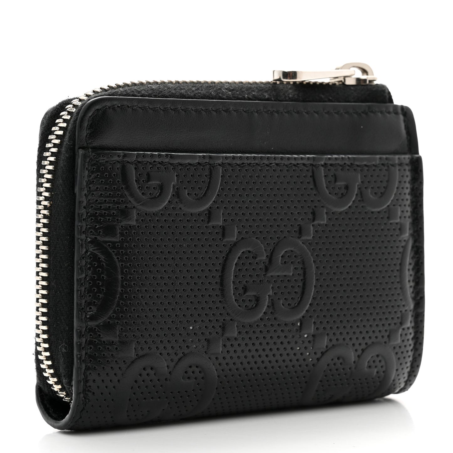 Calfskin GG Tennis Embossed Zip Around Card Case Wallet Black