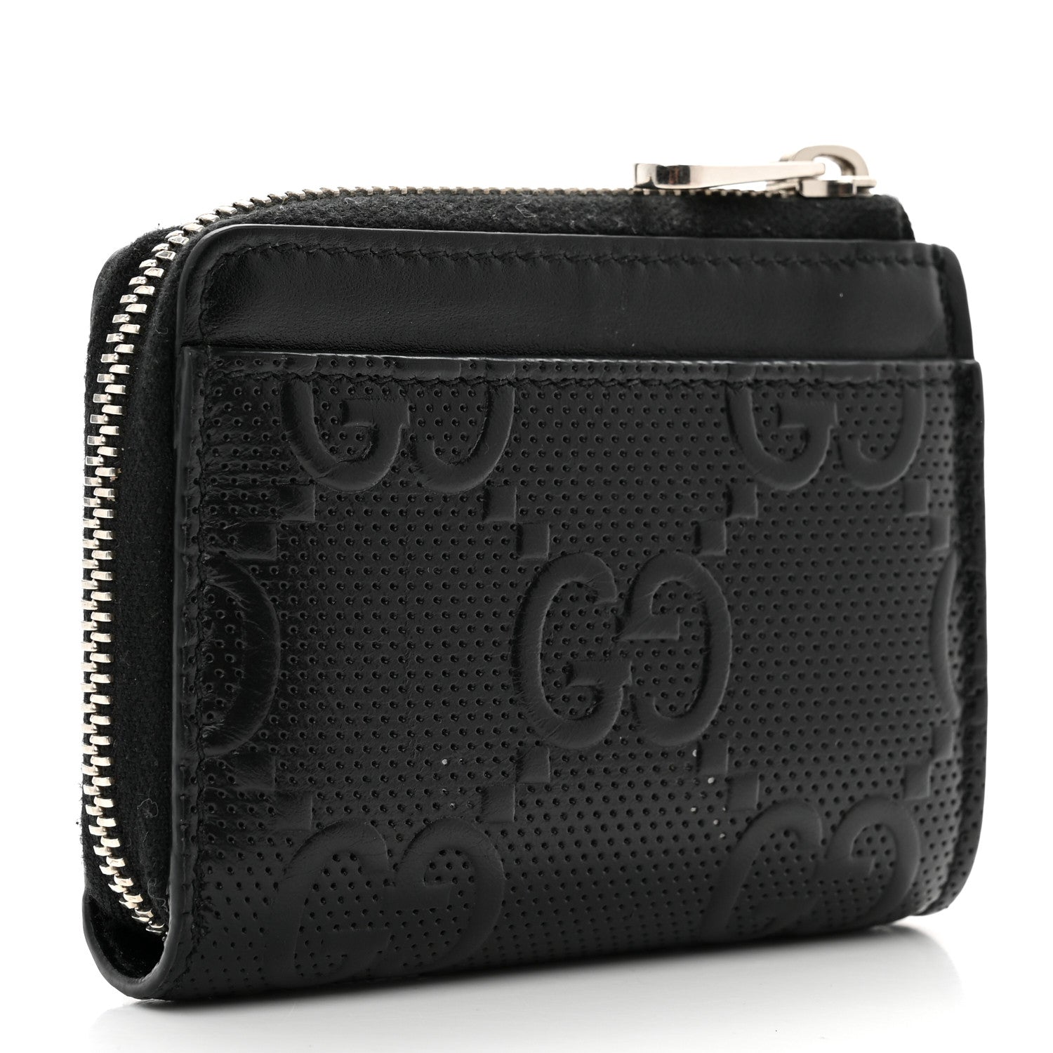 Gucci Calfskin GG Tennis Embossed Zip Around Card Case Wallet Black 3 of 9