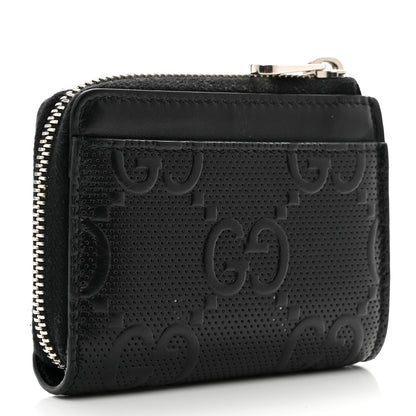 Gucci Calfskin GG Tennis Embossed Zip Around Card Case Wallet Black 3 of 9