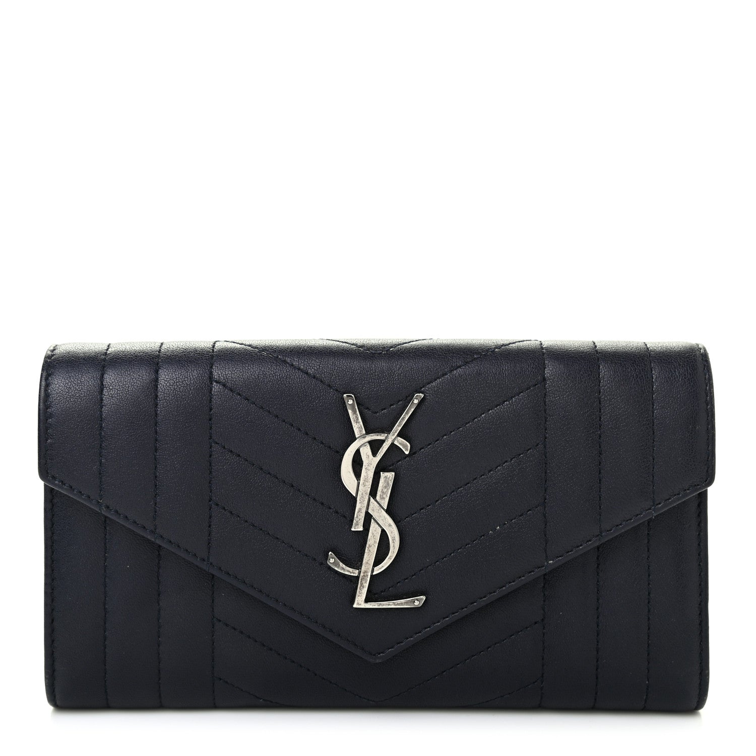 Saint Laurent Lambskin Mixed Matelasse Quilted Large Monogram Envelope Wallet Navy 1 of 8