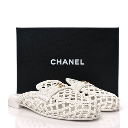 Chanel Braided Lambskin Mule Sandals 37 White 9 of 9