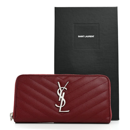 Saint Laurent Grain De Poudre Matelasse Chevron Monogram Zip Around Wallet Palissandre 9 of 9