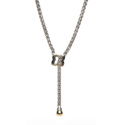 David Yurman Sterling Silver 18K Yellow Gold Quatrefoil Lariat Wheat Chain Necklace 1 of 8