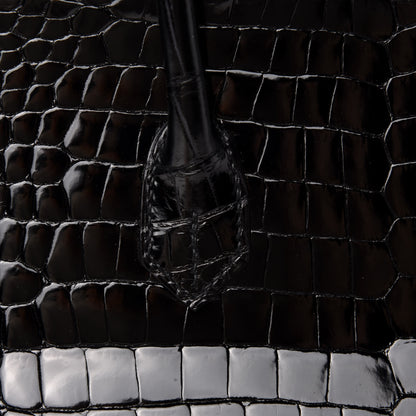 Hermes Shiny Porosus Crocodile Birkin 35 Black 10 of 34
