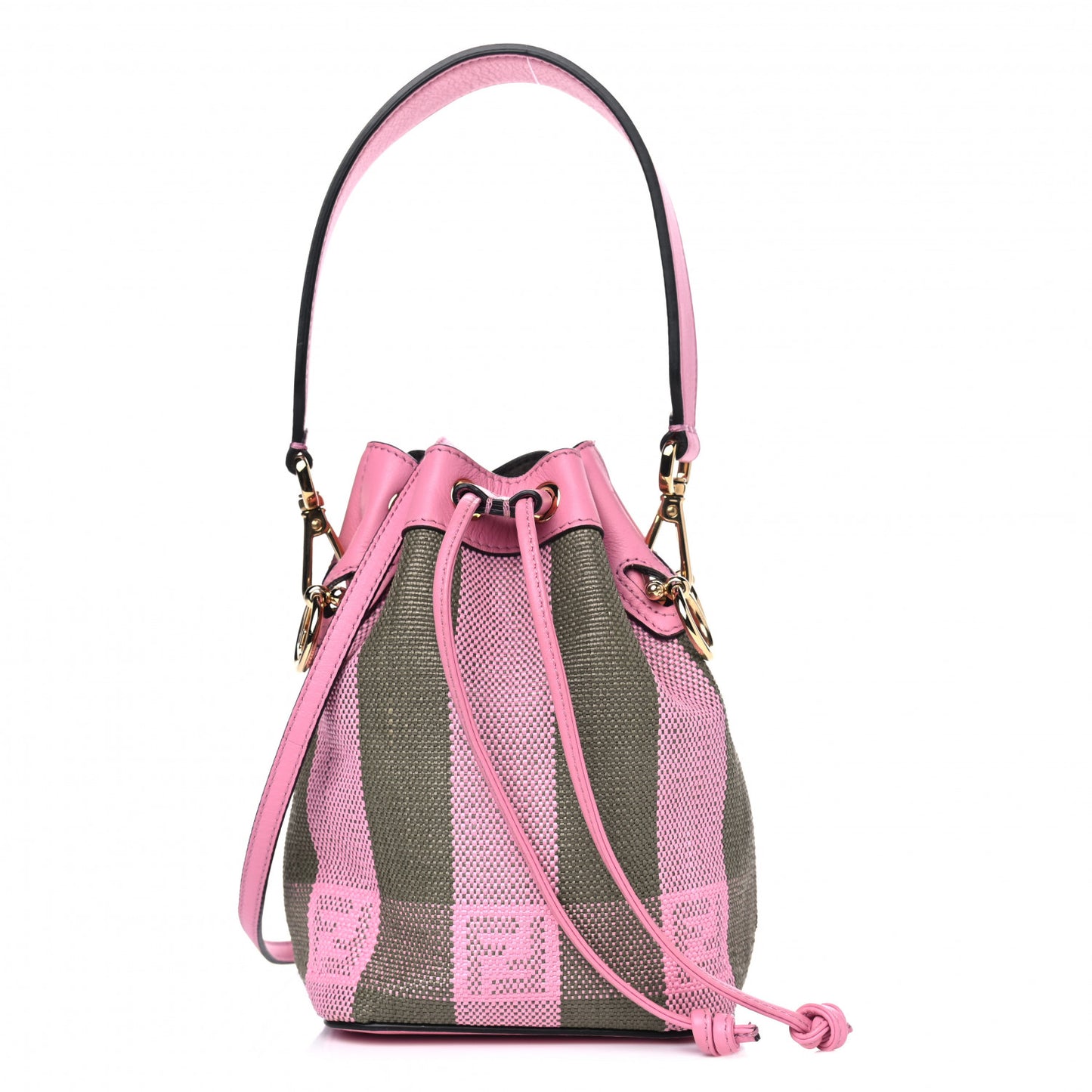 Raffia Vitello Seta F is Fendi Pequin Gingham Woven Mini Mon Tresor Bucket Bag Military Rosa Lollypop