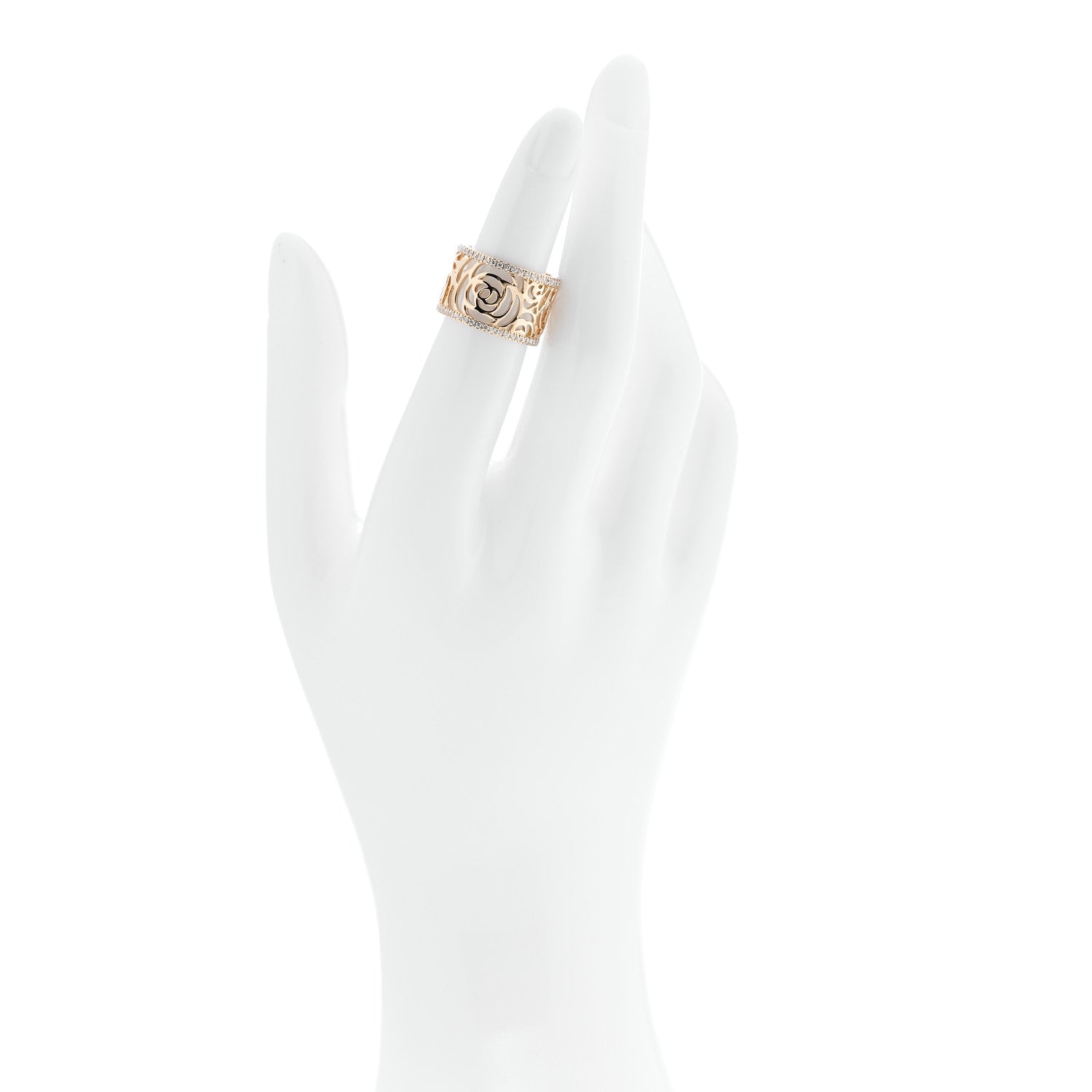 Chanel 18K Yellow Gold Diamond Camellia Ajoure Band Ring 49 5 2 of 5