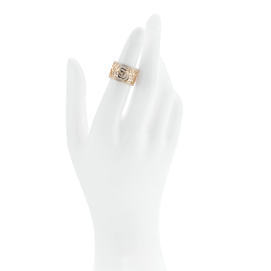 18K Yellow Gold Diamond Camellia Ajoure Band Ring 49 5
