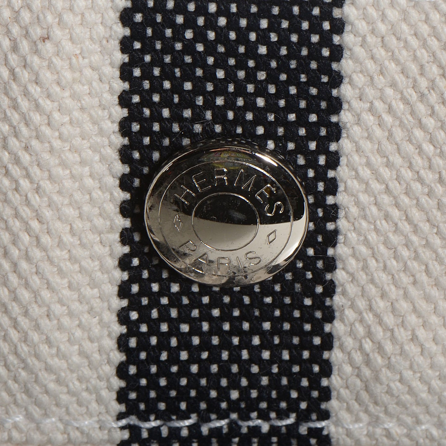 Canvas Striped Cannes MM Beach Tote Blanc Black White