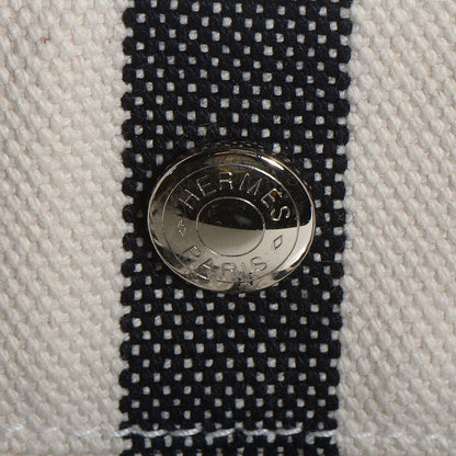 Hermes Canvas Striped Cannes MM Beach Tote Blanc Black White 9 of 13