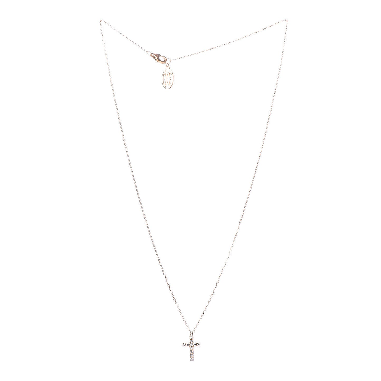 18K Pink Gold Diamond Symbols Cross Pendant Necklace