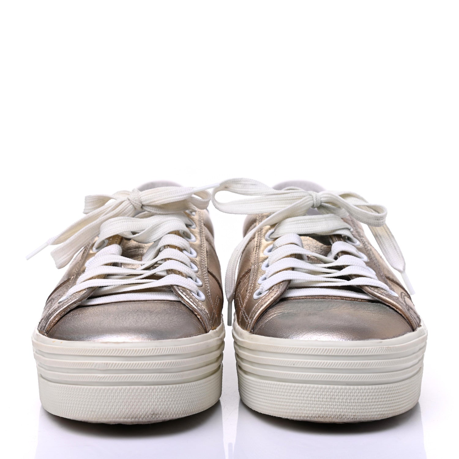 Saint Laurent Metallic Calfskin Court Sneakers 37.5 Pale Gold 2 of 16
