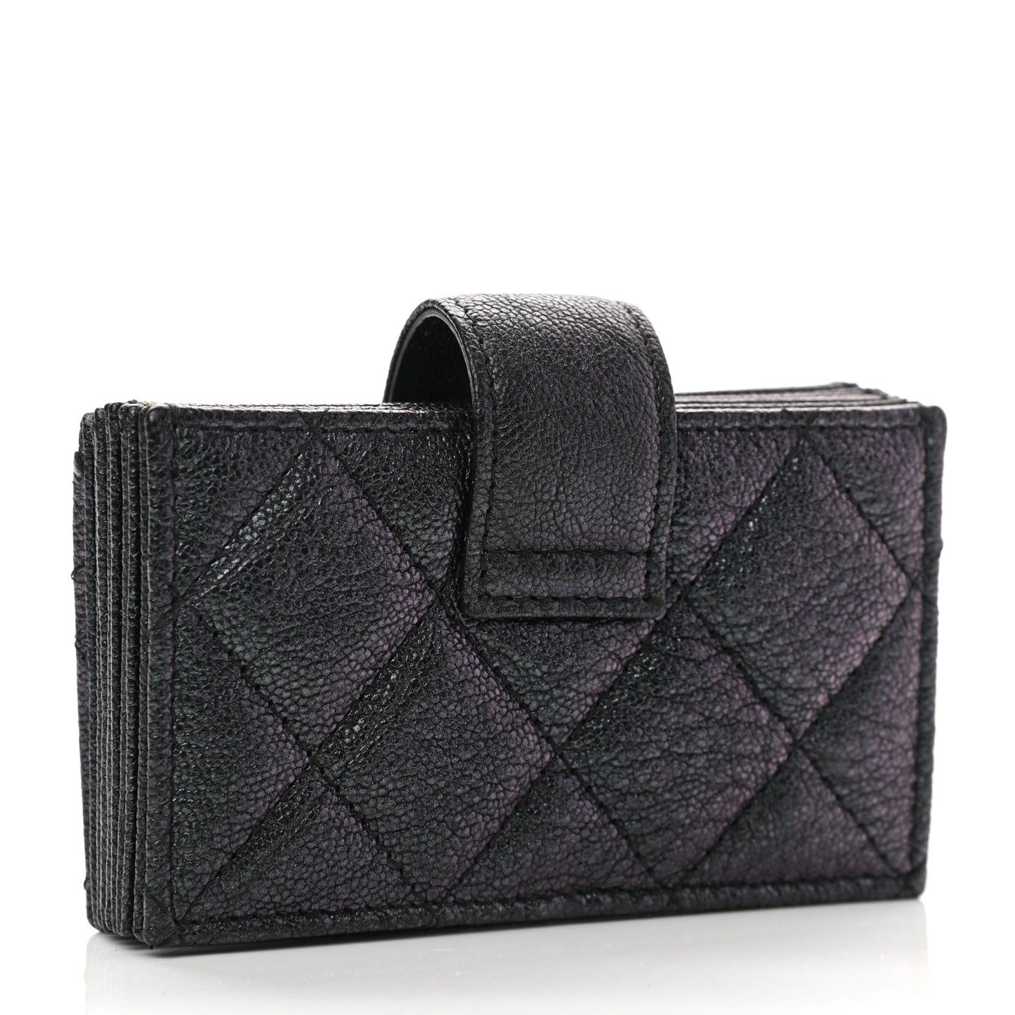 Iridescent Caviar Quilted Gusseted Card Holder Black