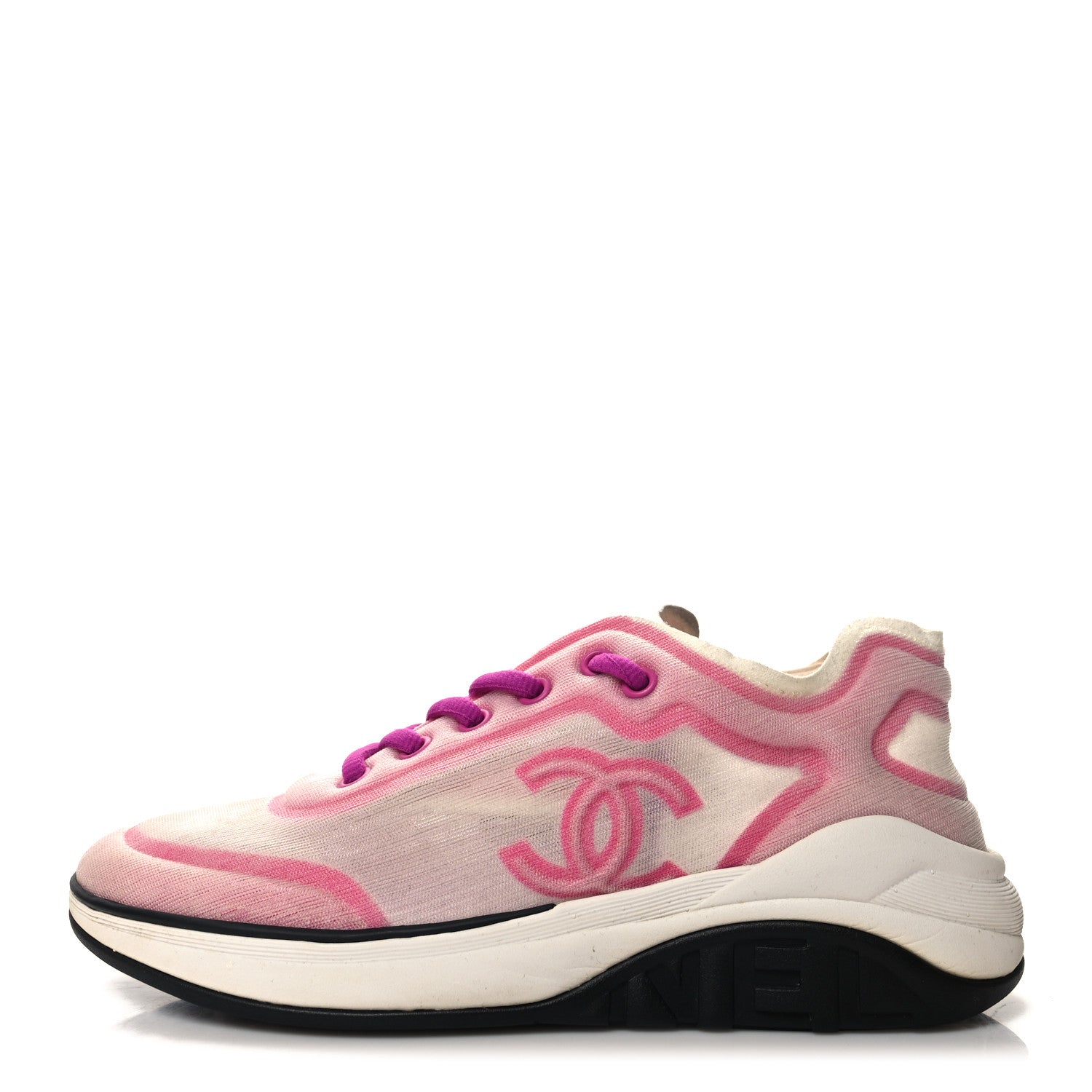 Chanel Mesh Lycra Womens CC Sneakers 37 White Pink 1 of 7