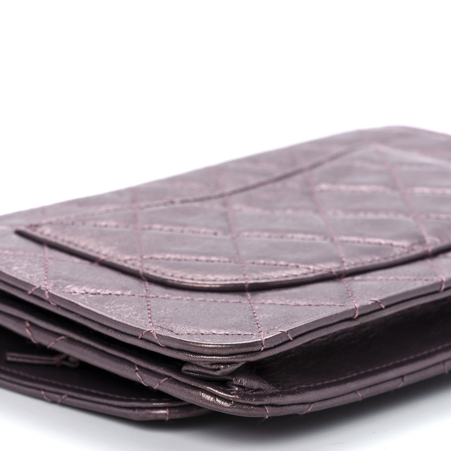 Chanel Metallic Aged Calfskin Quilted 2.55 Reissue Wallet on Chain WOC Purple 11 of 13