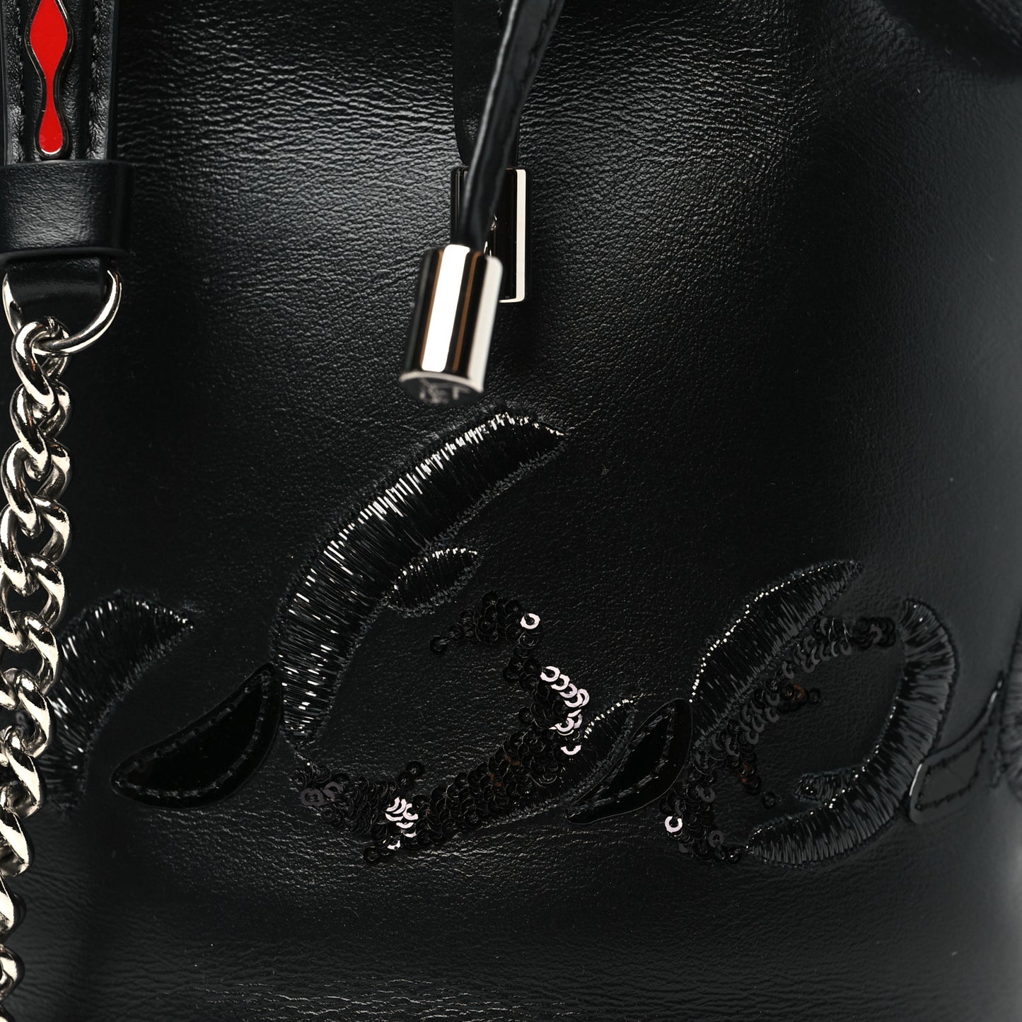 Calfskin Sequin Marie Jane Bucket Black