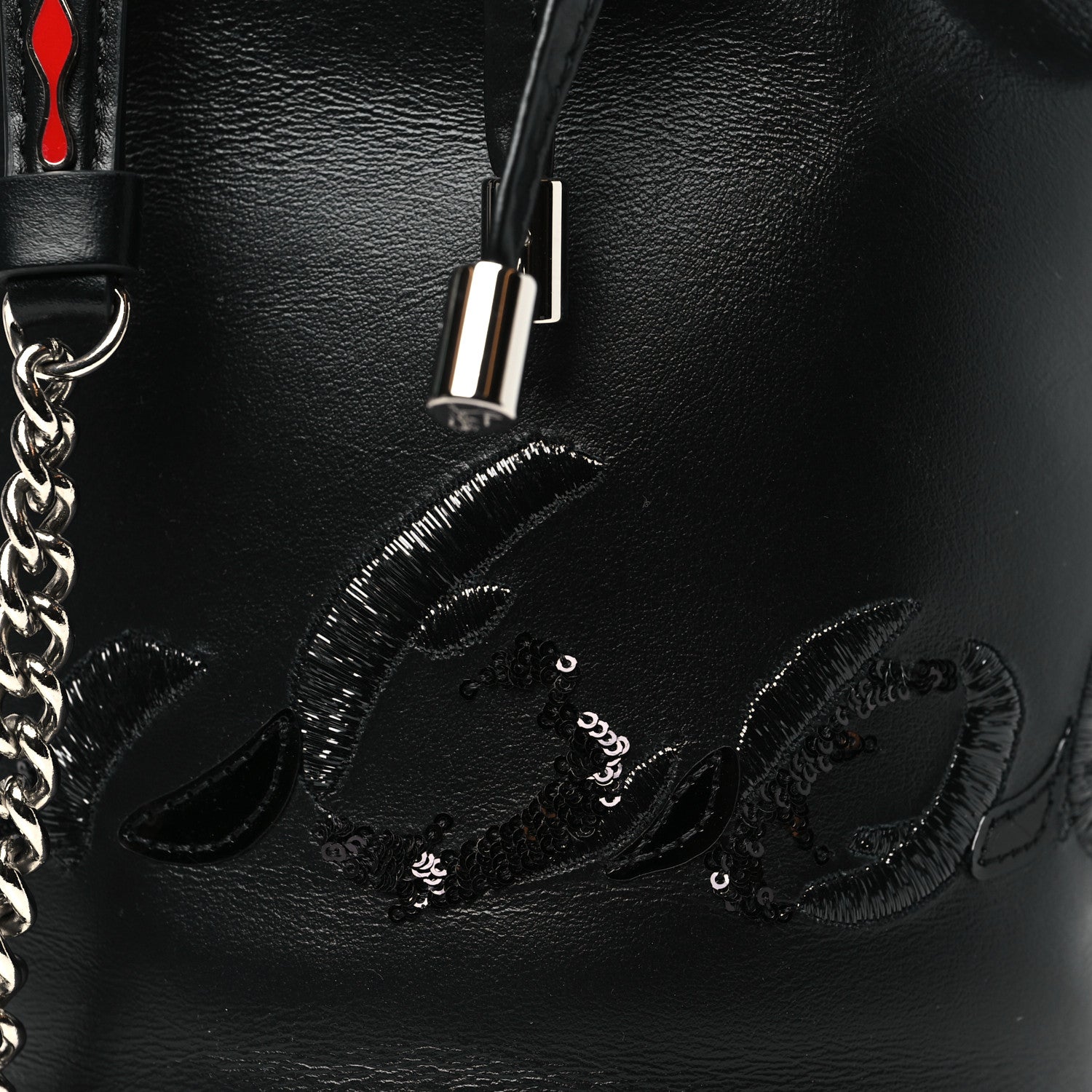 Christian Louboutin Calfskin Sequin Marie Jane Bucket Black 7 of 9