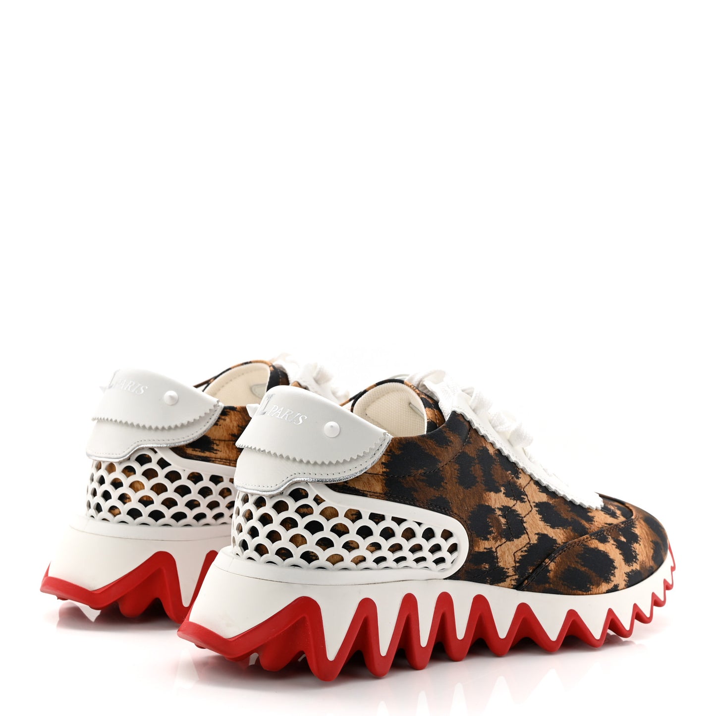 Calfskin Satin Leopard Print Womens Loubishark Sneakers 37 Brown