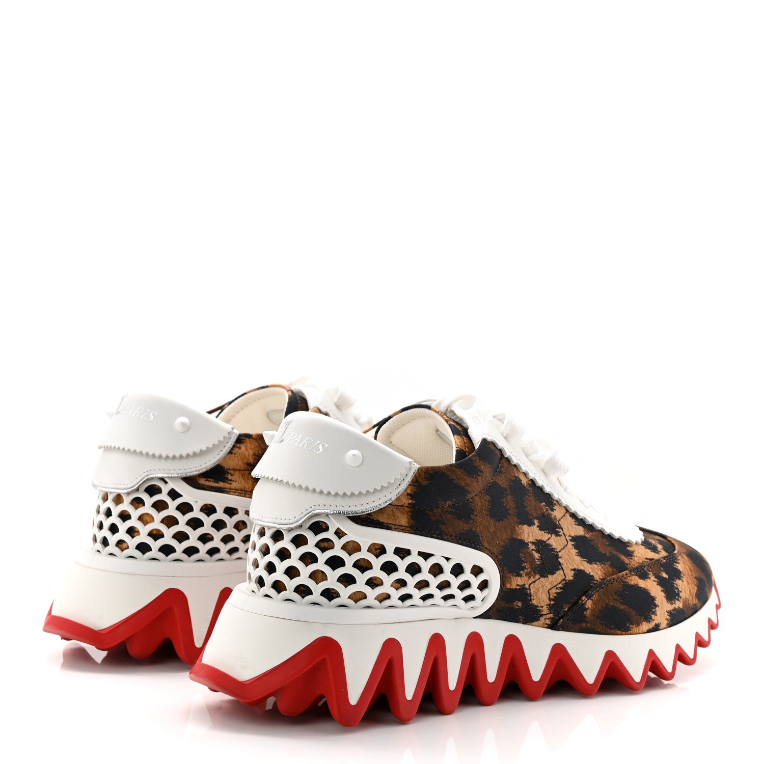 Christian Louboutin Calfskin Satin Leopard Print Womens Loubishark Sneakers 37 Brown 4 of 10