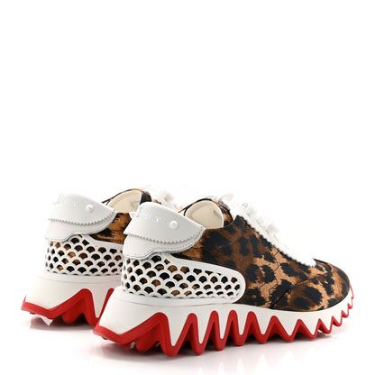 Christian Louboutin Calfskin Satin Leopard Print Womens Loubishark Sneakers 37 Brown 4 of 10