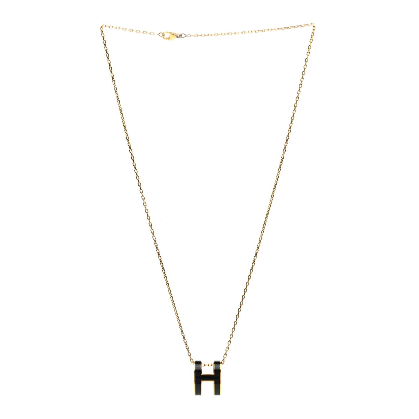 Lacquered Gold Pop H Pendant Necklace Black