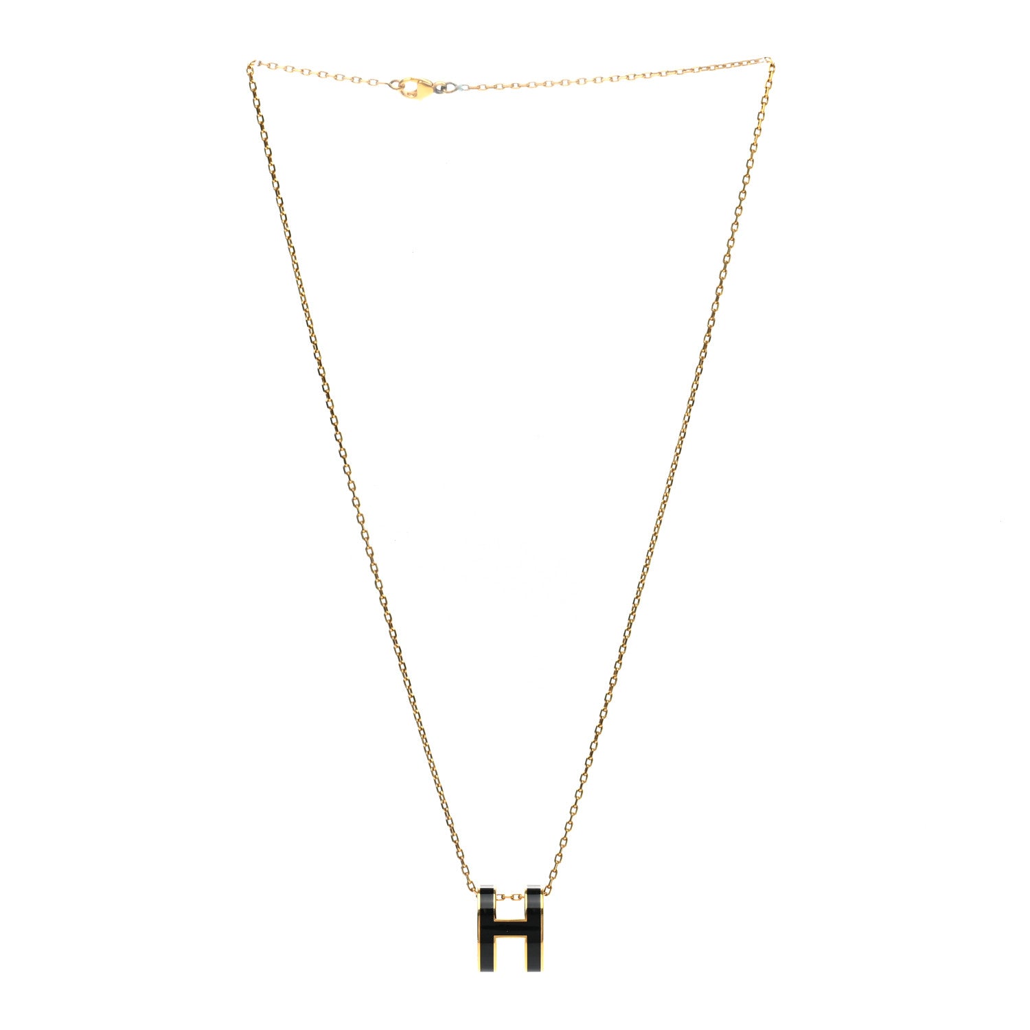 Hermes Lacquered Gold Pop H Pendant Necklace Black 3 of 5