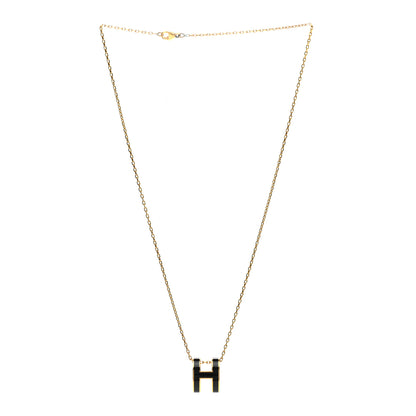 Hermes Lacquered Gold Pop H Pendant Necklace Black 3 of 5